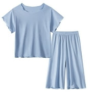LMTODLFG Baby Boy Clothes Girls Spring and Summer Solid Color Ice Silk Short Sleeve Long Pants Home Wear Pajamas Set Girls Clothes 18-24 Months